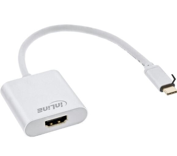 InLine® USB Display Konverter, USB Typ-C Stecker zu HDMI Buchse (DP Alt Mode), 4K2K, silber, 0.2m