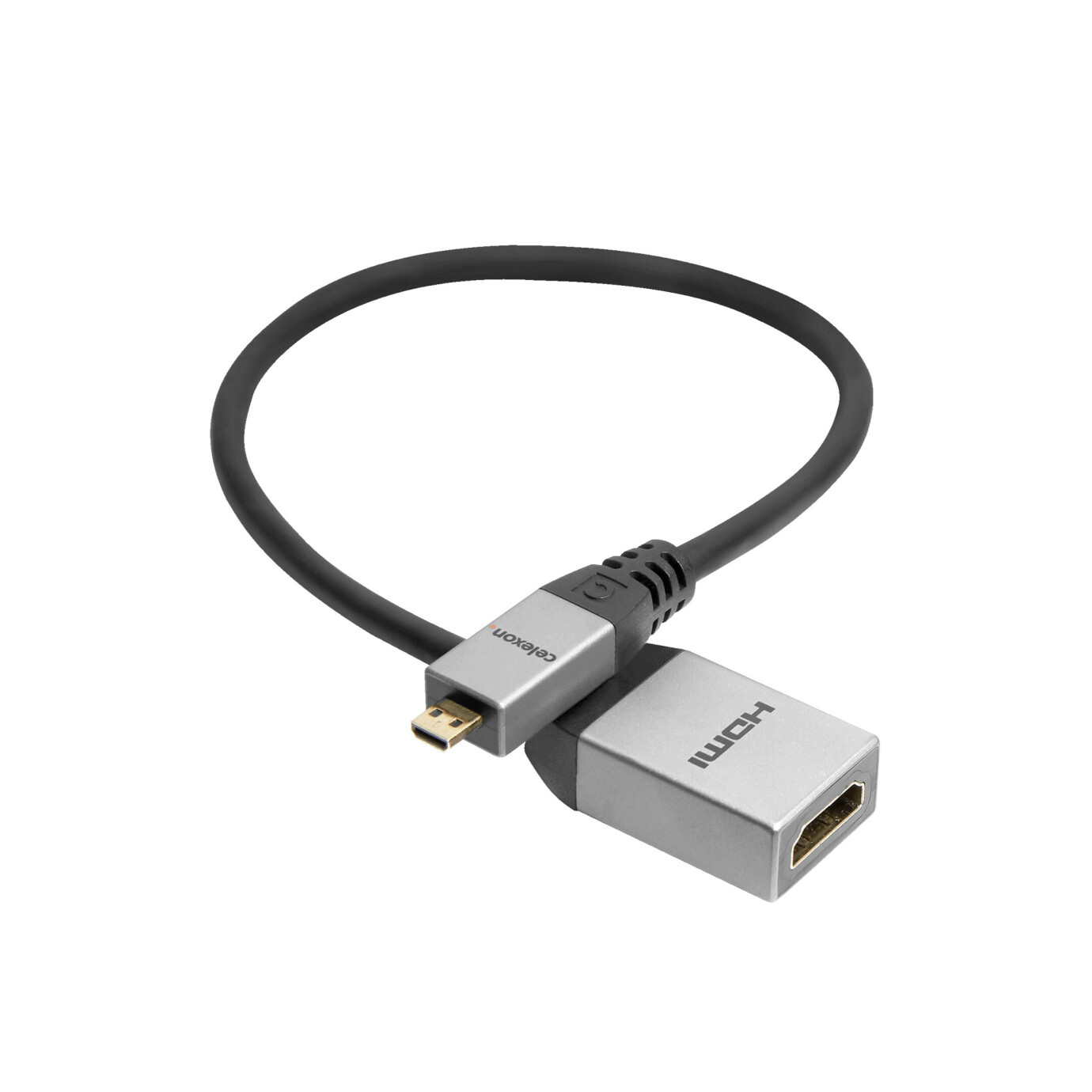 Rectángulo aluminio práctico celexon Adaptador Micro HDMI a HDMI M/F con Ethernet - 2.0a/b 4K 0.25m