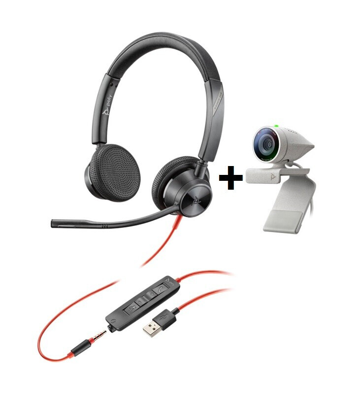 Poly Studio P5 Webcam - 1080p, 80° FoV, 4x Zoom, USB 2.0 - Bundle mit Stereo Headset Blackwire 3325
