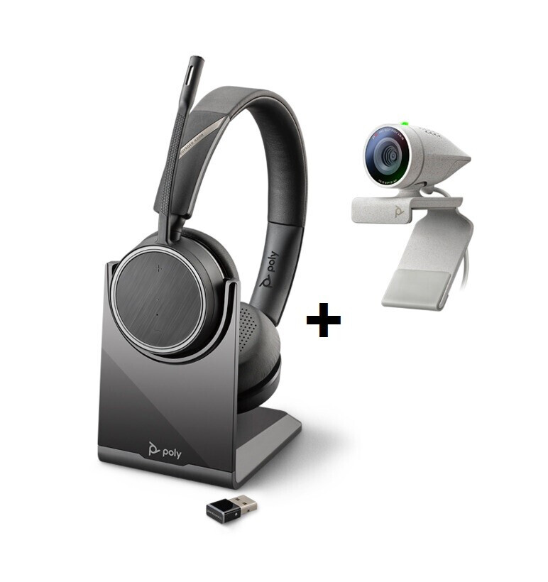 Poly Studio P5 Webcam - 1080p, 80° FoV, 4x Zoom, USB 2.0 - Bundle mit Voyager 4220 UC Wireless Headset inkl. Station