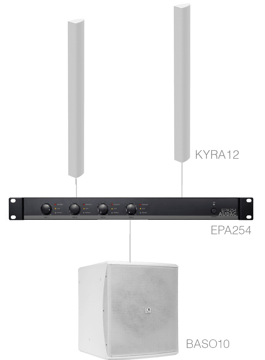Audac CONGRESS6.3E/W - Zeilenlautsprecher-Set (2x KYRA12/W + 1x BASO10/W + 1x EPA254), weiss