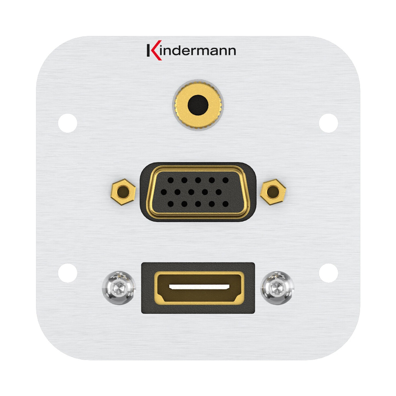 Kindermann Konnect Anschlussblende HDMI, VGA, Audio Klinke 3,5mm Stereo mit Kabelpeitsche Vollblende 54 x 54 mm Aluminium eloxiert