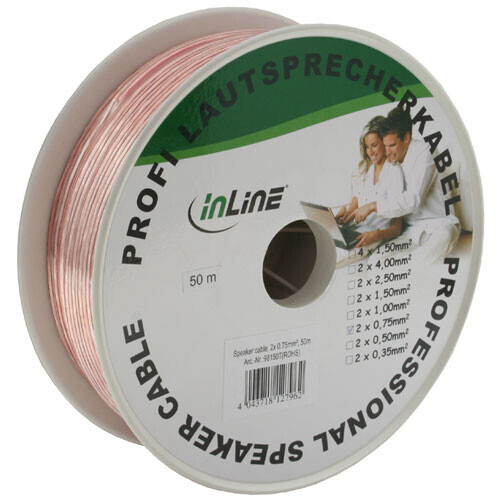 InLine cable de altavoz, 2 x 0,75 mm cuadrados, CCA, transparente, 50m