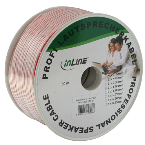 InLine cable de altavoz, 2 x 1,5 mm ², CCA, transparente, 50m