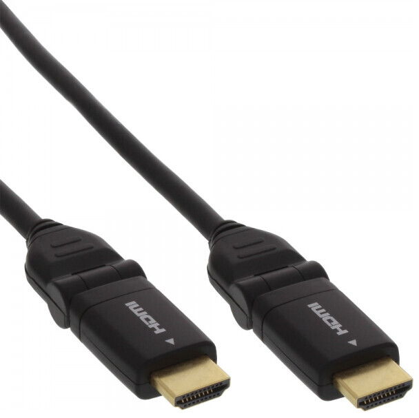 InLine Cable HDMI, HDMI High Speed con Ethernet, macho / macho, contactos dorados, negro, enchufes angulares flexibles, 2m