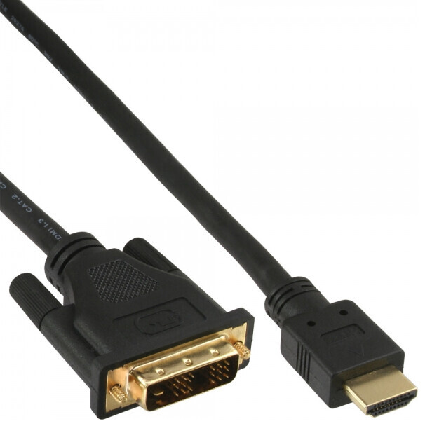 InLine HDMI-DVI-kabel, guldpläterade kontakter, HDMI hane till DVI 18 +1 plugg, 7,5m