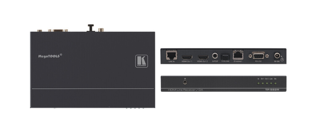 Récepteur HDMI Kramer TP-582R, RS–232 bidirectionnel, Ethernet & IR sur Paires Torsadées HDBaseT 1:2