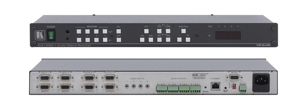 Kramer VP-4x4K Conmutador de matriz 4x4 para VGA/UXGA con sonido estéreo balanceado