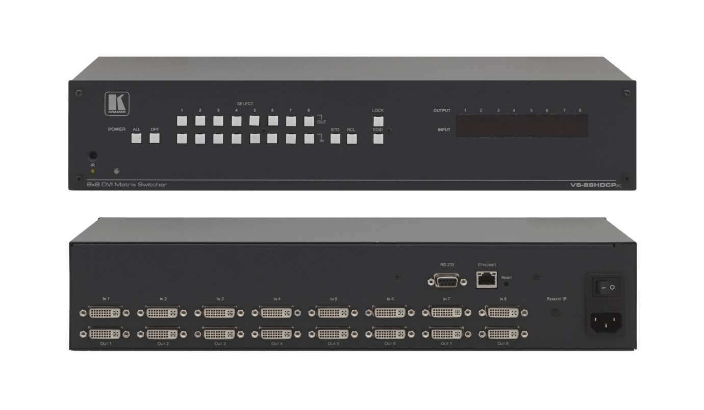 Grille de Commutation DVI Kramer VS-88HDCPxl Compatible HDCP 8x8