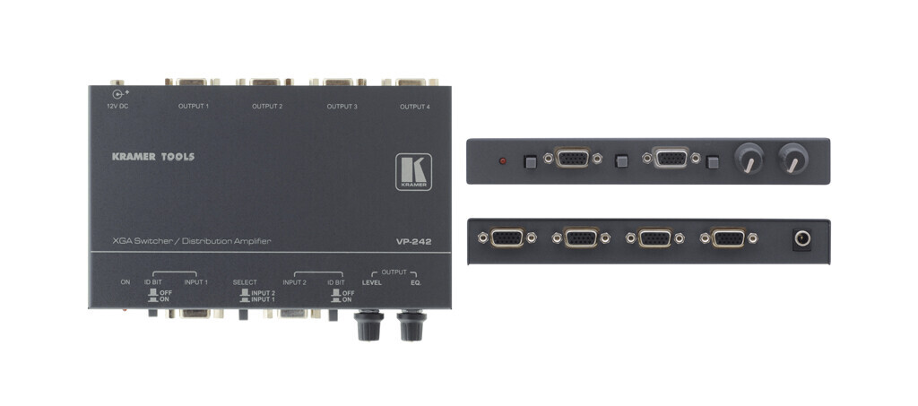 Commutateur Kramer VP-242 2x1 UXGA avec amplificateur de distribution 1:4