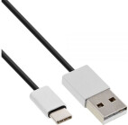 InLine USB 2.0 Kabel, Typ C Stecker an A Stecker, schwarz/Alu, flexibel, 1m