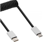 InLine USB 2.0 Spiralkabel, Typ C Stecker an Micro-B Stecker, schwarz/Alu, flexibel, 1m