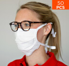 celexon Behelfs- Mund- und Nasenmaske Premium 100% Baumwolle mehrlagig ÖkoTex100 - 50er Pack - mit Binder