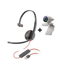 Webcam Poly Studio P5 - 1080p, 80° FoV, 4x Zoom, USB 2.0 - Bundle con cuffia mono Blackwire 3210