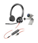 Poly Studio P5 Webcam - 1080p, 80° FoV, 4x Zoom, USB 2.0 - Paquete con auriculares estéreo Blackwire 3325
