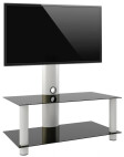 VCM TV-Rack mit Halterung "Valeni Mini" Silber mit 2 Glasböden Schwarzglas 95 cm