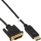 InLine DisplayPort to DVI converter cable - Black - 1m