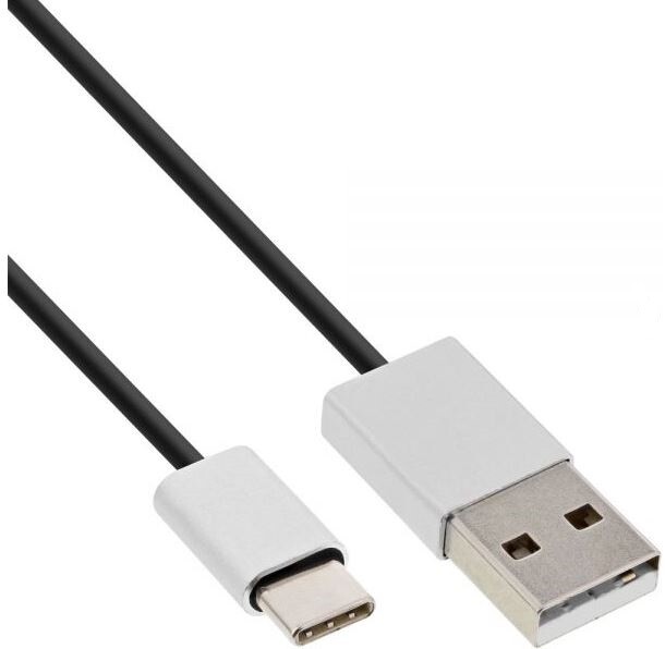 INLINE ® USB 2.0 Kabel, Typ C Stecker an A Stecker, schwarz/Alu, flexibel, 1m