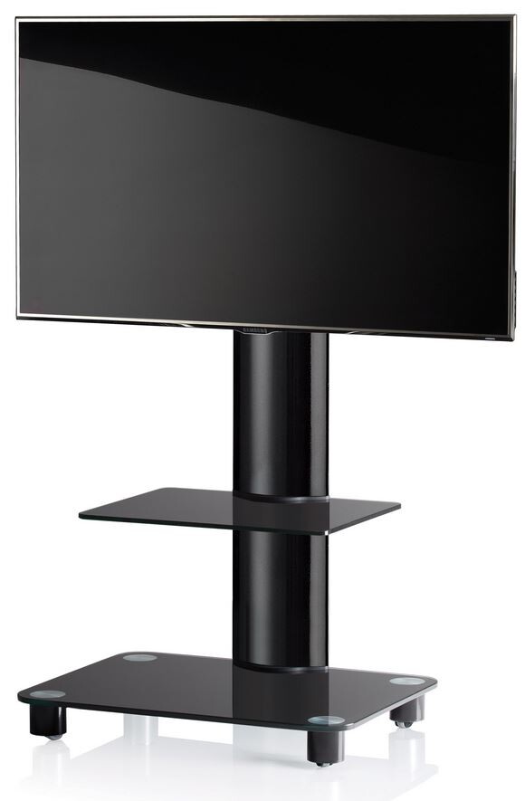 VCM TV Standfuß "Bilano" Schwarz, mit Zwischenboden Schwarzglas inkl. Rollen
