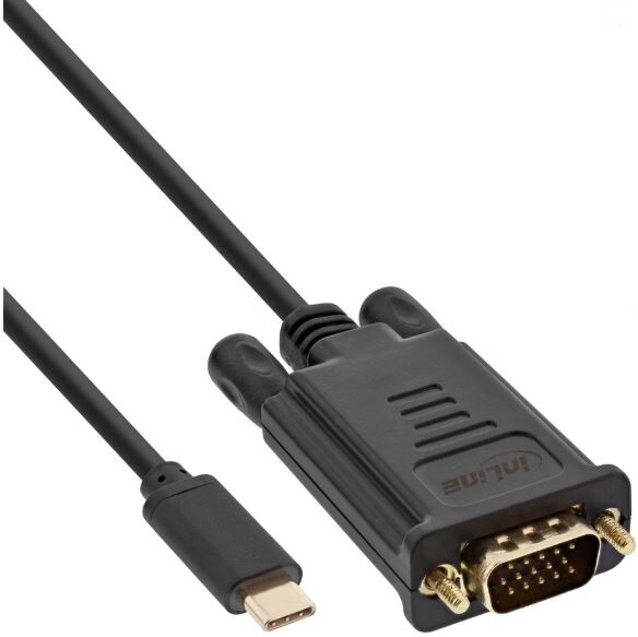 INLINE - Display-Adapter - USB-C (M) bis HD-15 (VGA) (M) - DisplayPort 1,2 - 1,0m - Schwarz (64141)