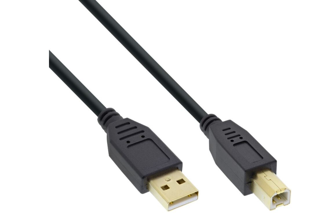 INLINE USB 2.0 Kabel, InLine®, A an B, schwarz, Kontakte gold, 1m