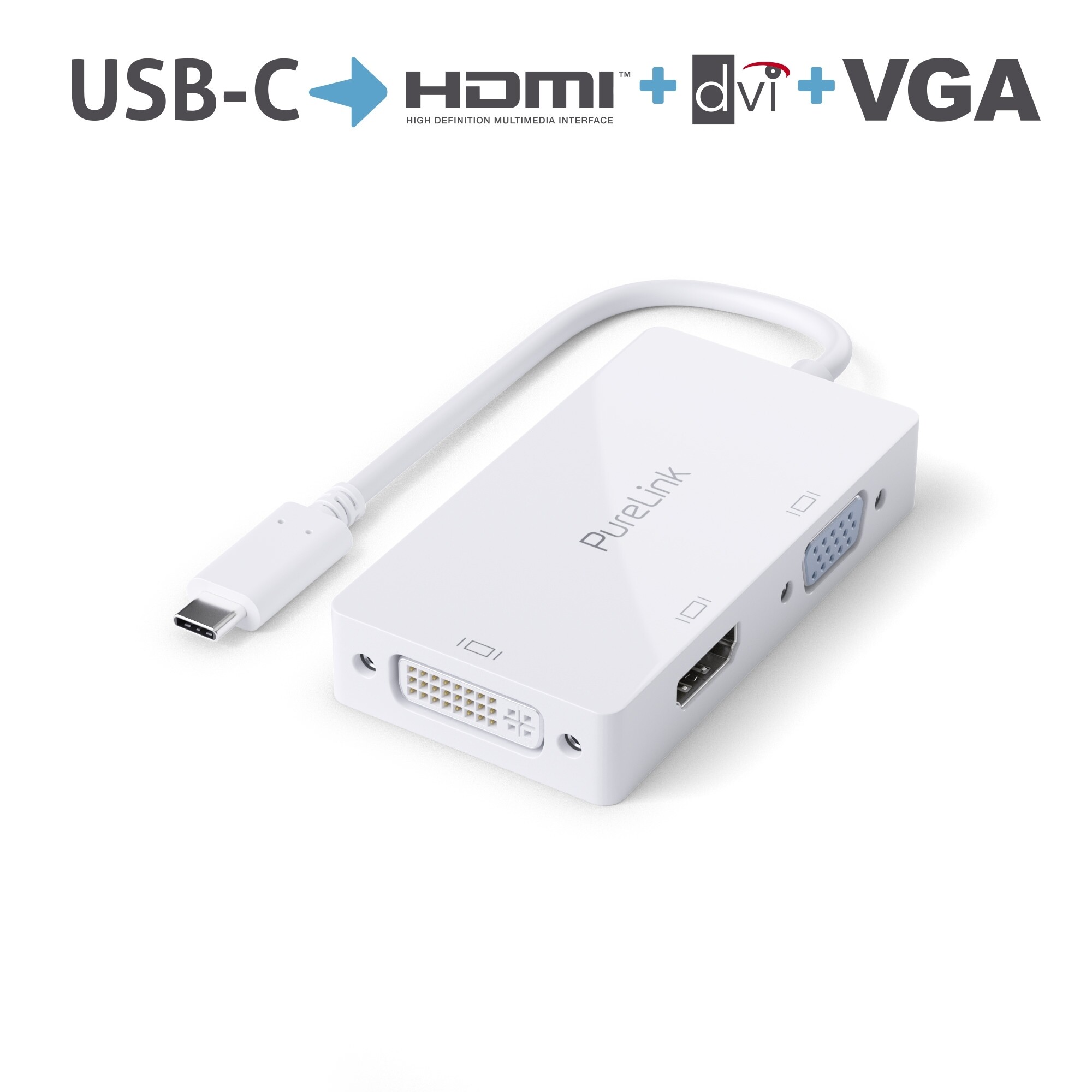 Purelink IS240 Adaptateur USB-C vers HDMI, DVI, VGA 0,10m blanc