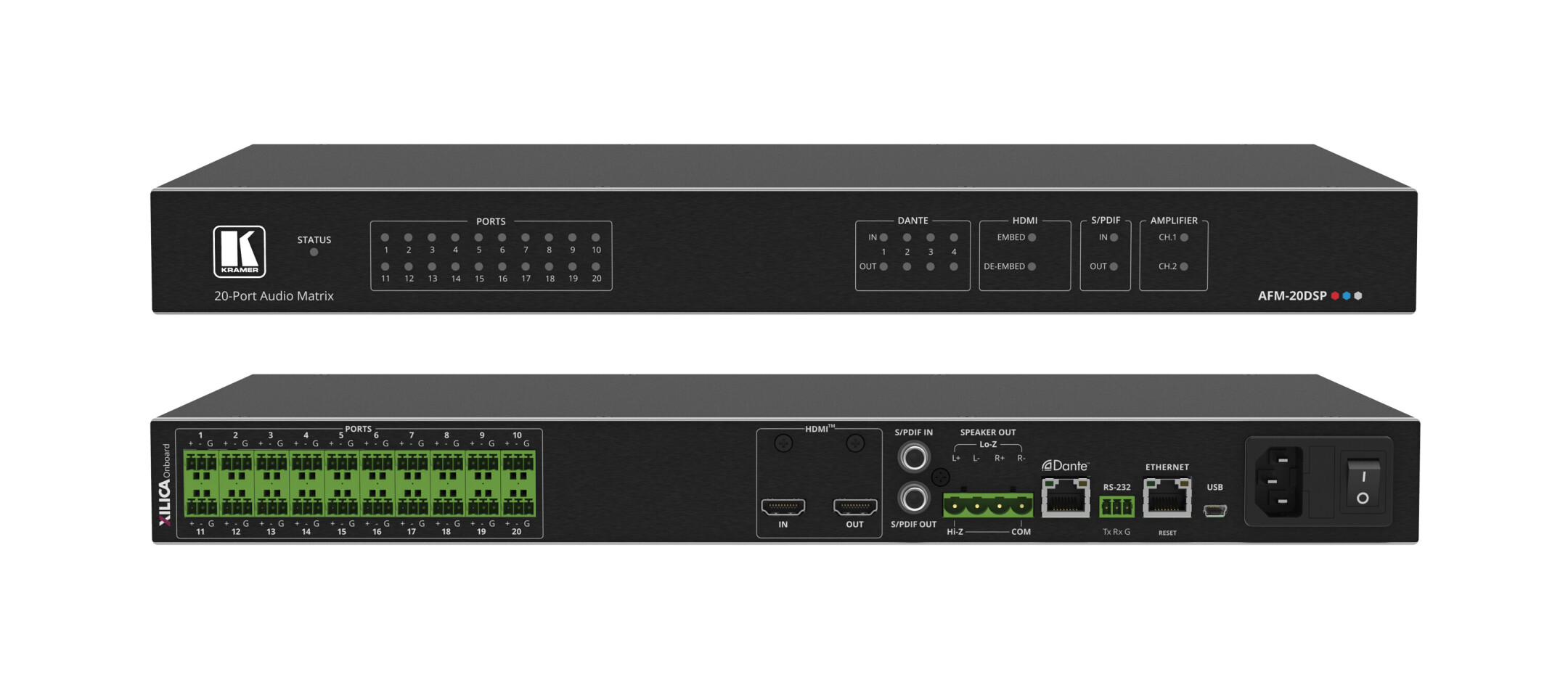 Kramer-AFM-20DSP20-Port-Audio-Matrix-mit-DSP-und-austauschbaren-Ein-und-Ausgangen