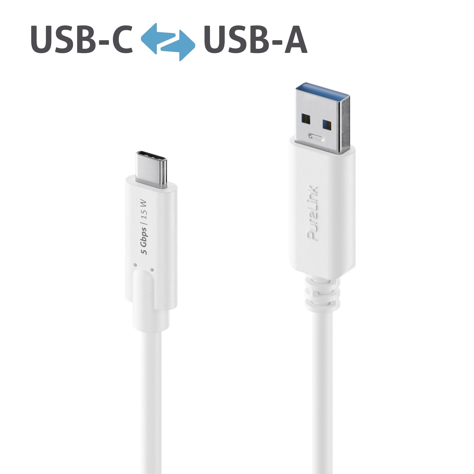 Purelink-IS2600-005-USB-C-auf-USB-A-Kabel-0-5m-weiss