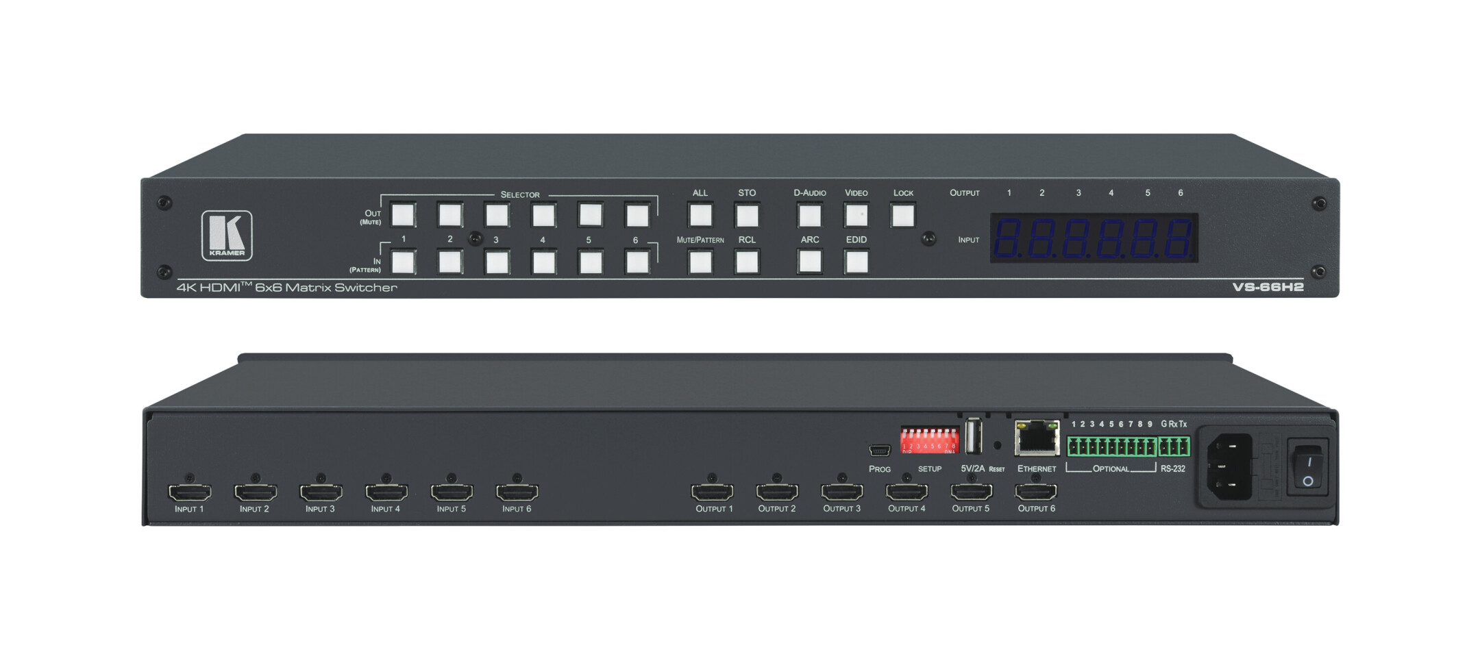 Kramer-VS-66H2-6x6-4K-HDR-HDCP-2-2-Matrix-Umschalter-fur-digitales-Audio-Routing