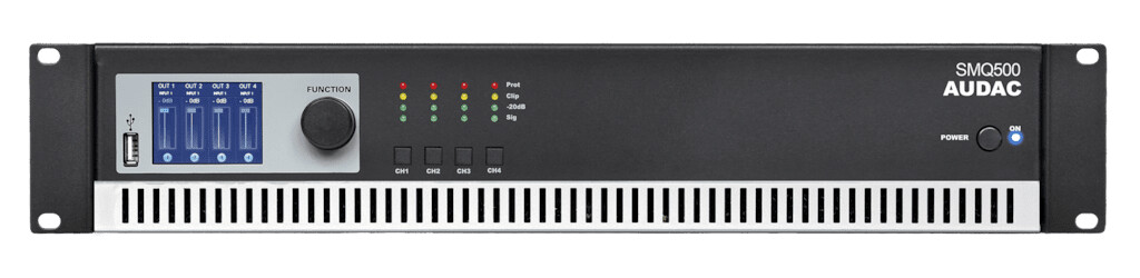 Audac-SMQ500-Class-D-Verstarker-WaveDynamicsTM-DSP-4x500W-4Ohm-bruckbar-LCD-Display-USB-RS232-19-2HE