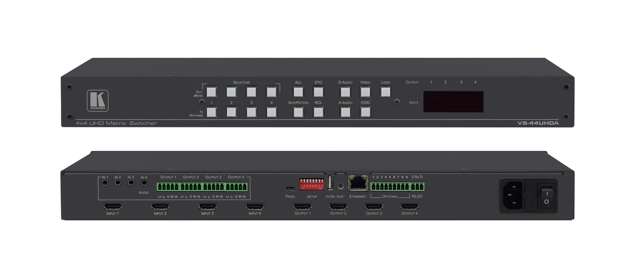Kramer-VS-44UHDA-4x4-Matrix-Switch-voor-4K60-4-2-0-HDMI-met-Audio-In-en-Out-koppelen