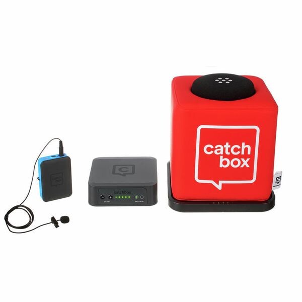 Catchbox-Plus-Nest-Microfoon-met-1-Publieksmicrofoon-1-Presentator-Microfoon-en-Draadloze-Oplader-Demo