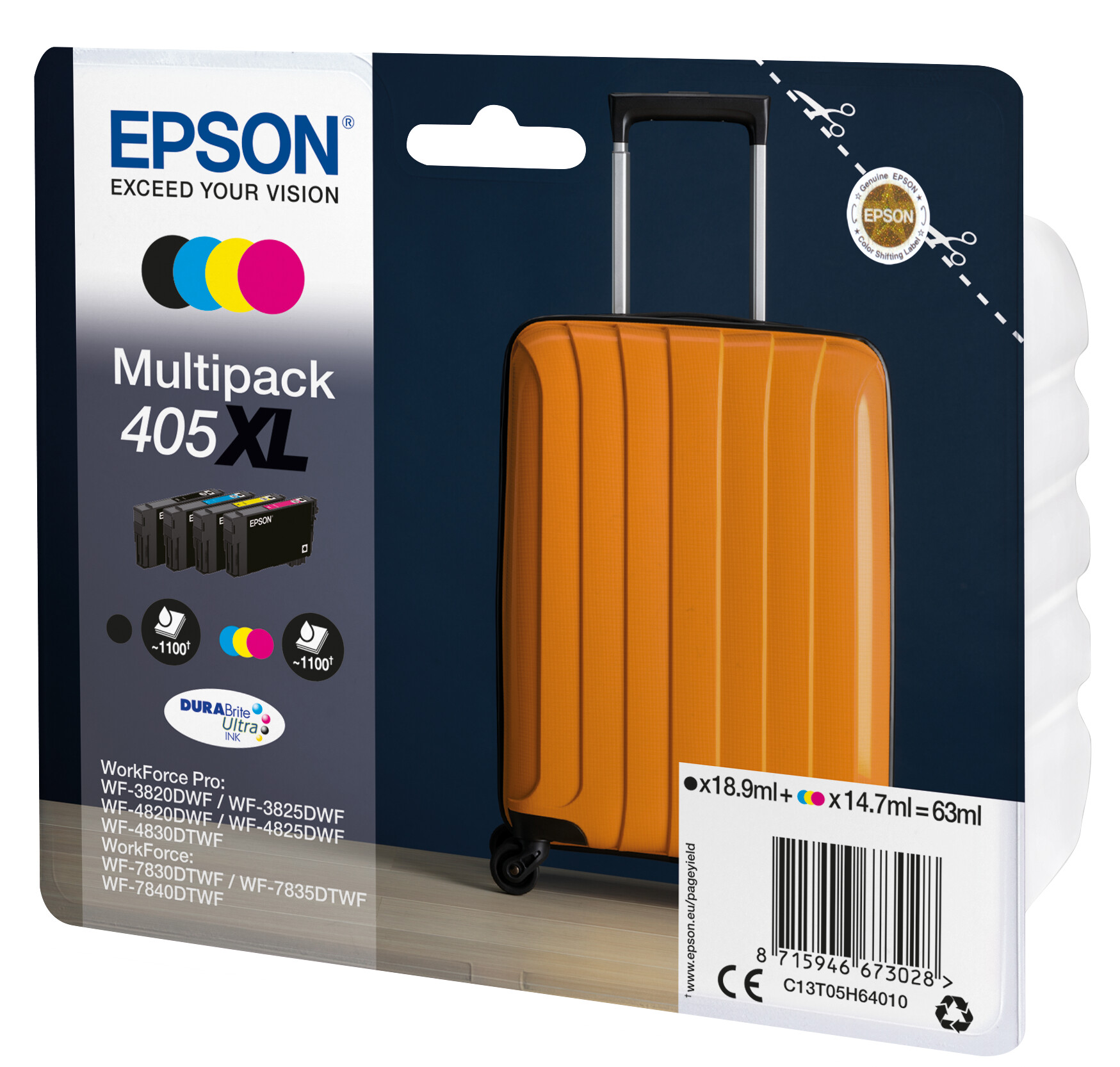 Epson-Tintenpatrone-DURABrite-Ultra-Suitcase-405-405XL-4-Farben-Multipack