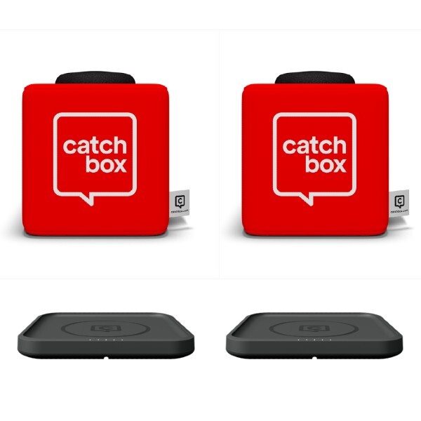 Catchbox-Plus-System-mit-2-Wurfmikrofonen-und-2-kabellosen-Ladegeraten