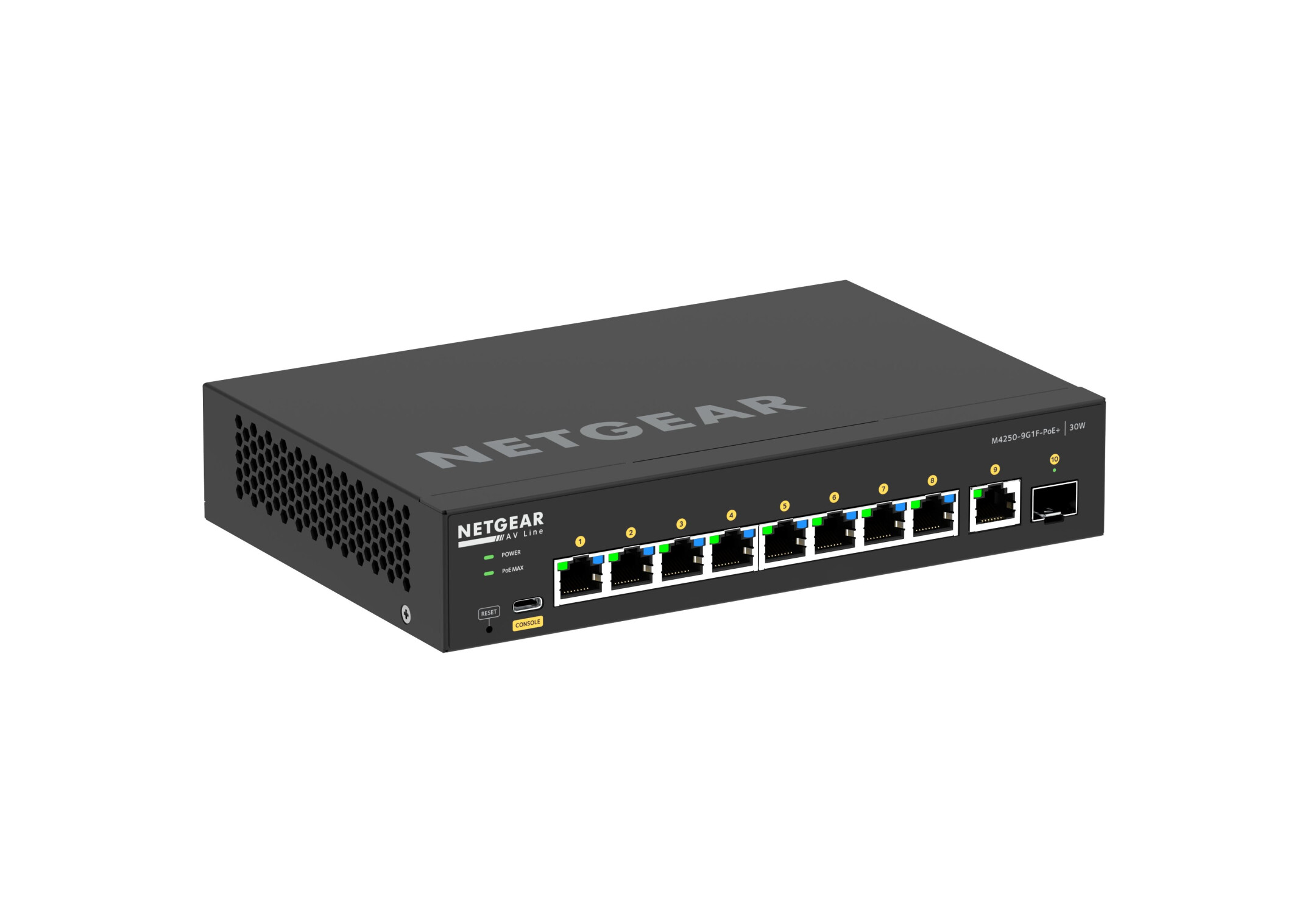 Netgear-AV-Line-Desktop-Switch-9x1G-PoE-110W-und-1x-SFP-M4250-9G1F-POE