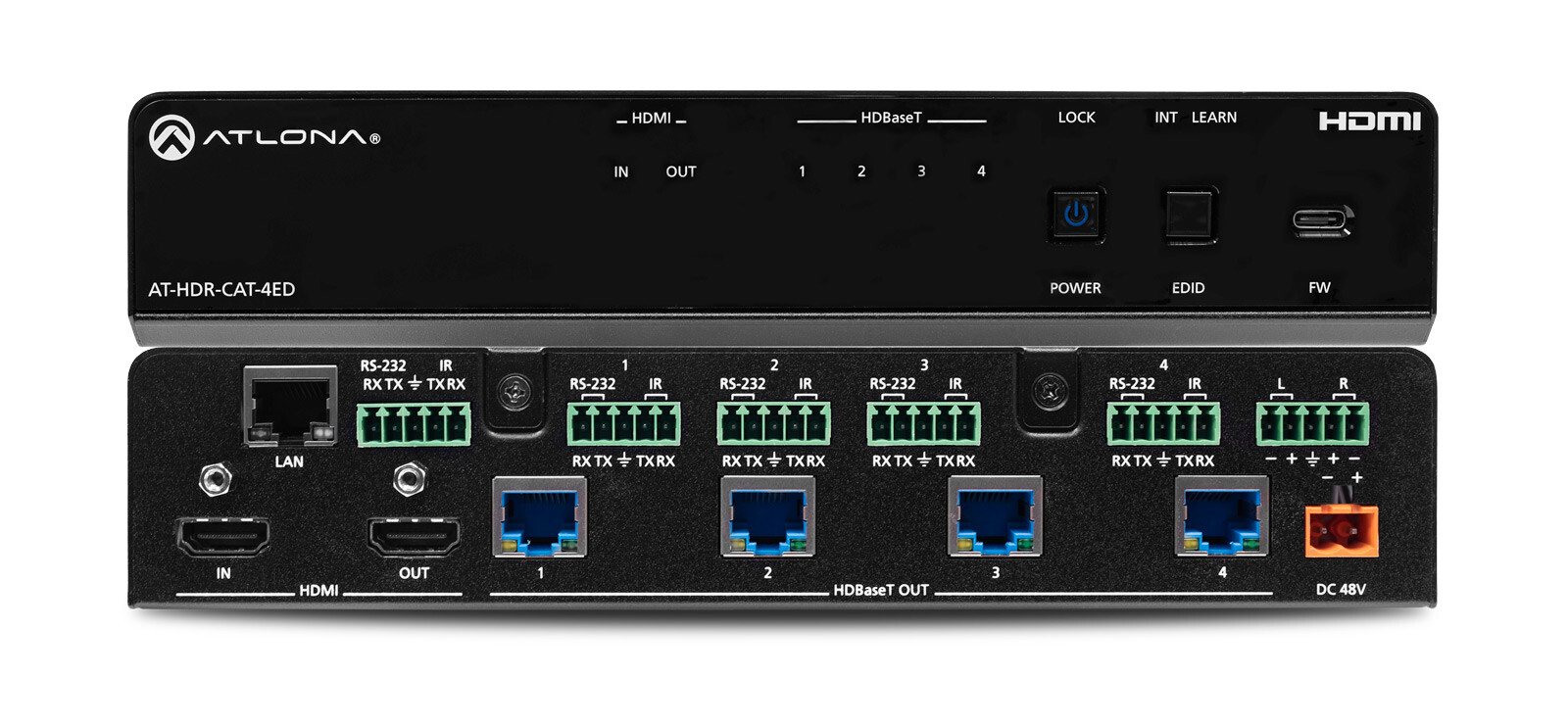 Atlona-AT-HDR-CAT-4ED-HDMI-naar-HDBaseT-distributieversterker-met-vier-uitgangen-en-verlengde-afstand-voor-4K-HDR