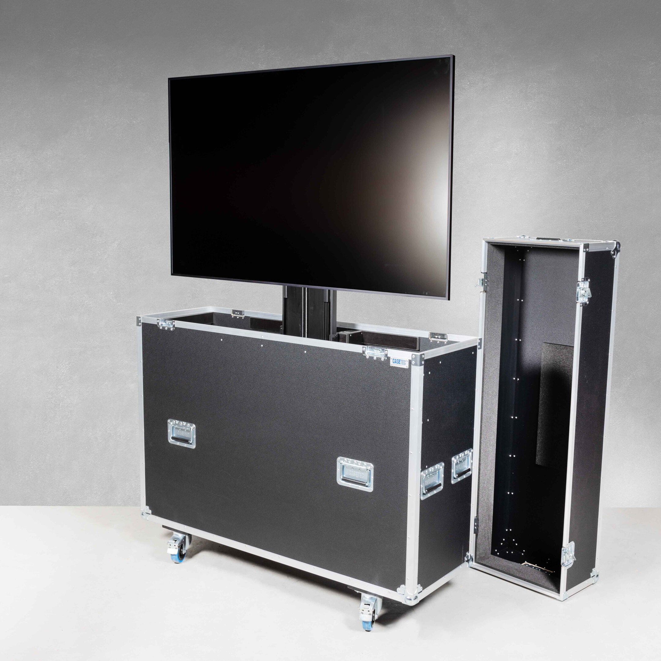 Casetec-Flightcase-mit-elektrischem-Hublift-inkl-Displayhalterung-fur-einen-46-55-Display-Traglast-60-kg