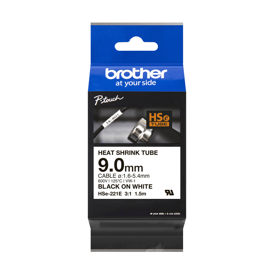 Brother-Pro-Tape-HSe-221E-Schrumpfschlauch-schwarz-auf-weiss-9mm-breit-1-5m-lang