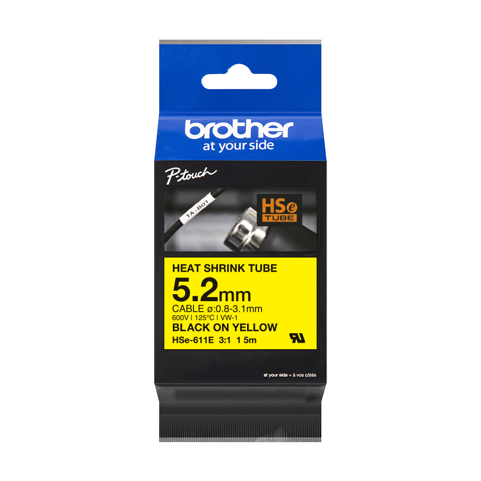 Brother-Pro-Tape-HSe-611E-Schrumpfschlauch-schwarz-auf-gelb-5-2mm-breit-1-5m-lang