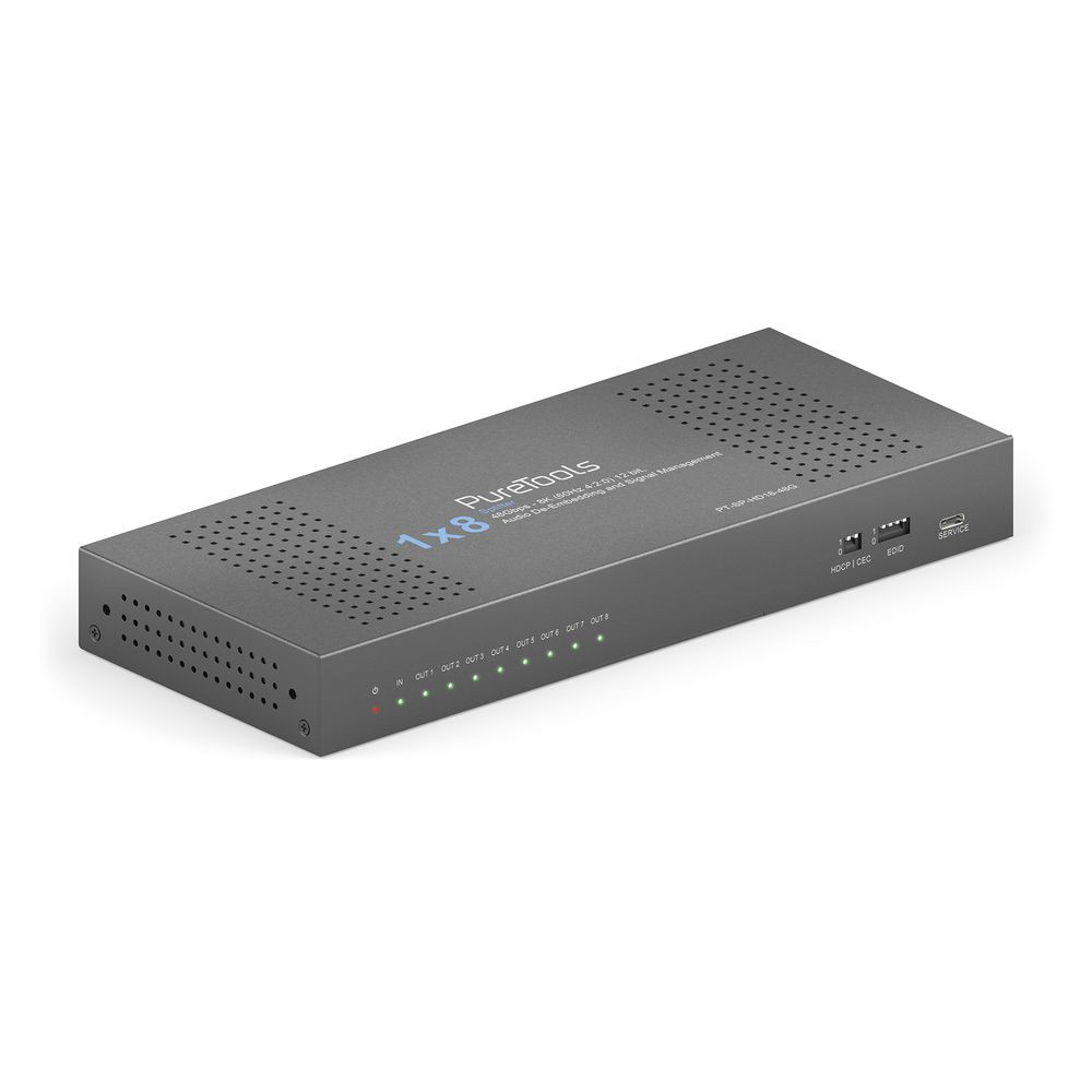 Purelink-PureTools-1x8-HDMI2-1-Splitter-48Gbps-8K-60Hz-4-2-0-12-bit-Audio-De-Embedding-und-Signal-Management