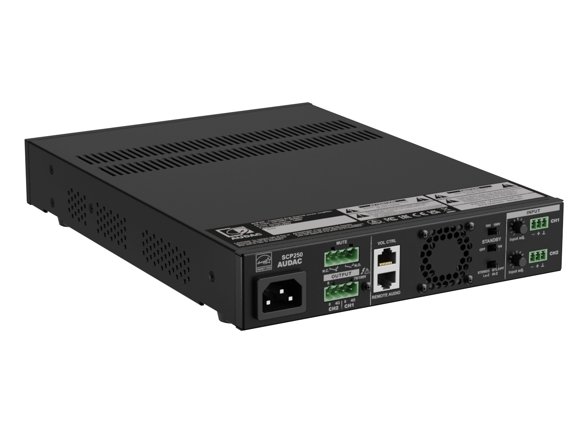 AUDAC-SCP250-Kompakte-Zweikanal-Endstufe-2-x-500-W-4-Ohm-1000-W-70-100-V
