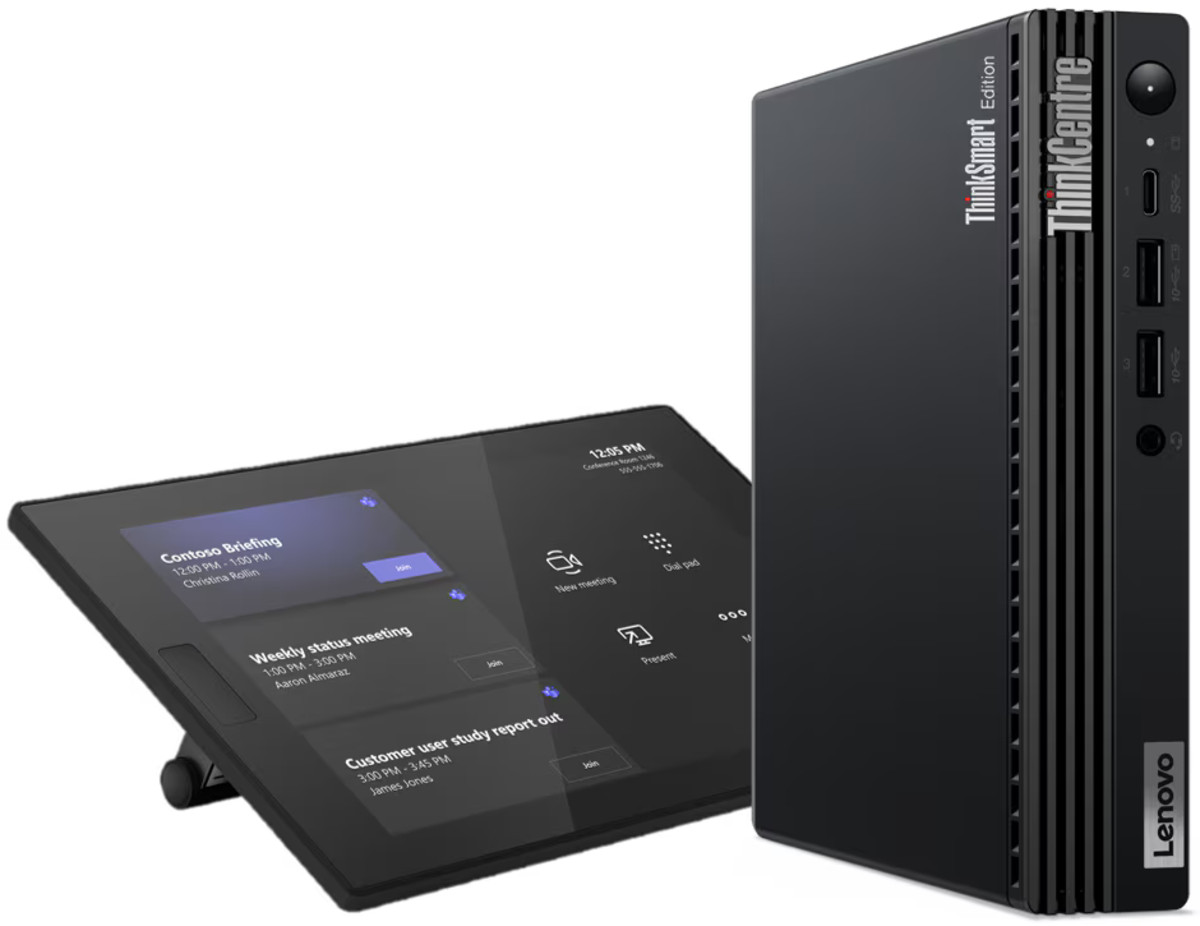 Lenovo ThinkSmart Tiny Kit + Support VESA Système de conférence pour petites salles Microsoft Teams Lenovo-ThinkSmart-Tiny-Kit-VESA-bevestigingssysteem-voor-conferentiesystemen-voor-kleine-Microsoft-Teams-ruimtes