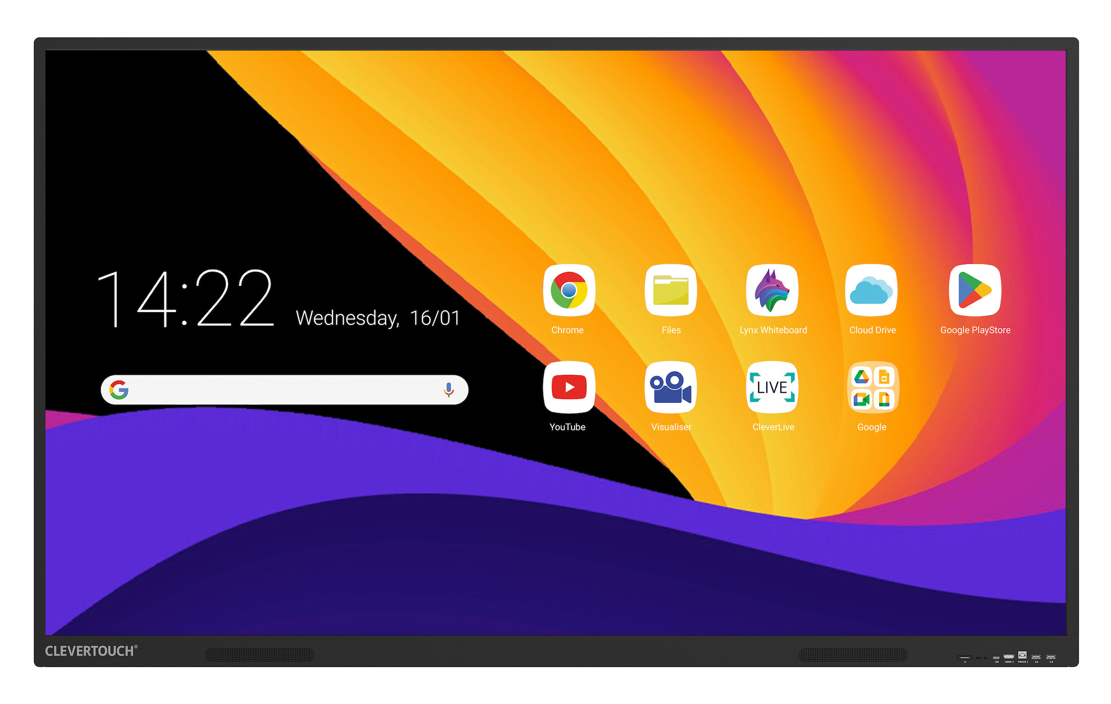 Clevertouch-X5-86-ein-fortschrittliches-interaktives-Display-mit-4K-UHD-Auflosung-Android-14-und-40-Touchpoints-fur-nahtlose-Zusammenarbeit