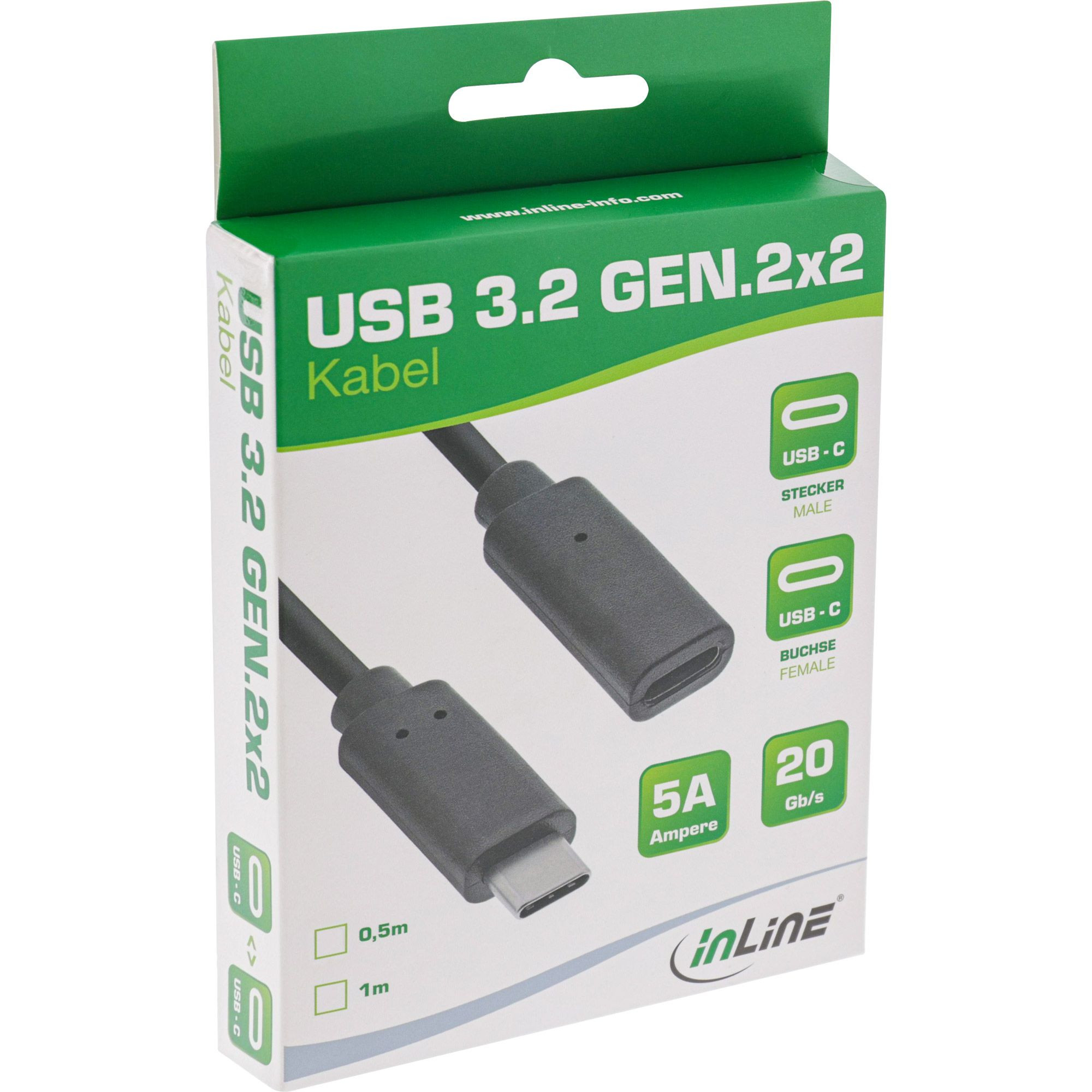 InLine-USB-3-2-Gen-2x2-kabel-USB-C-verlengkabel-ST-BU-zwart-0-5-m