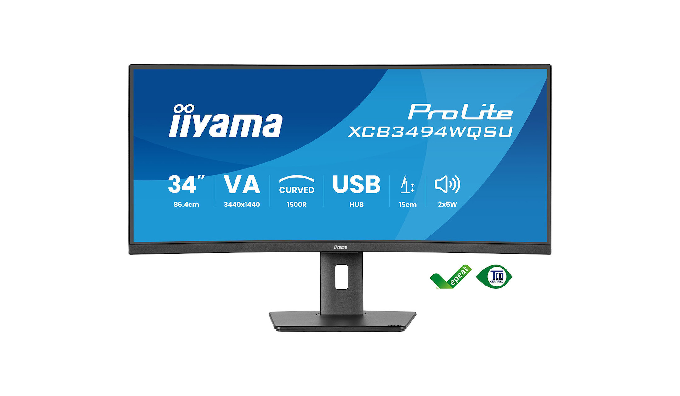 iiyama ProLite XCB3494WQSU-B1 34" curved monitor with height-adjustable stand iiyama-ProLite-XCB3494WQSU-B1-34-inch-gebogen-monitor-met-in-hoogte-verstelbare-standaard