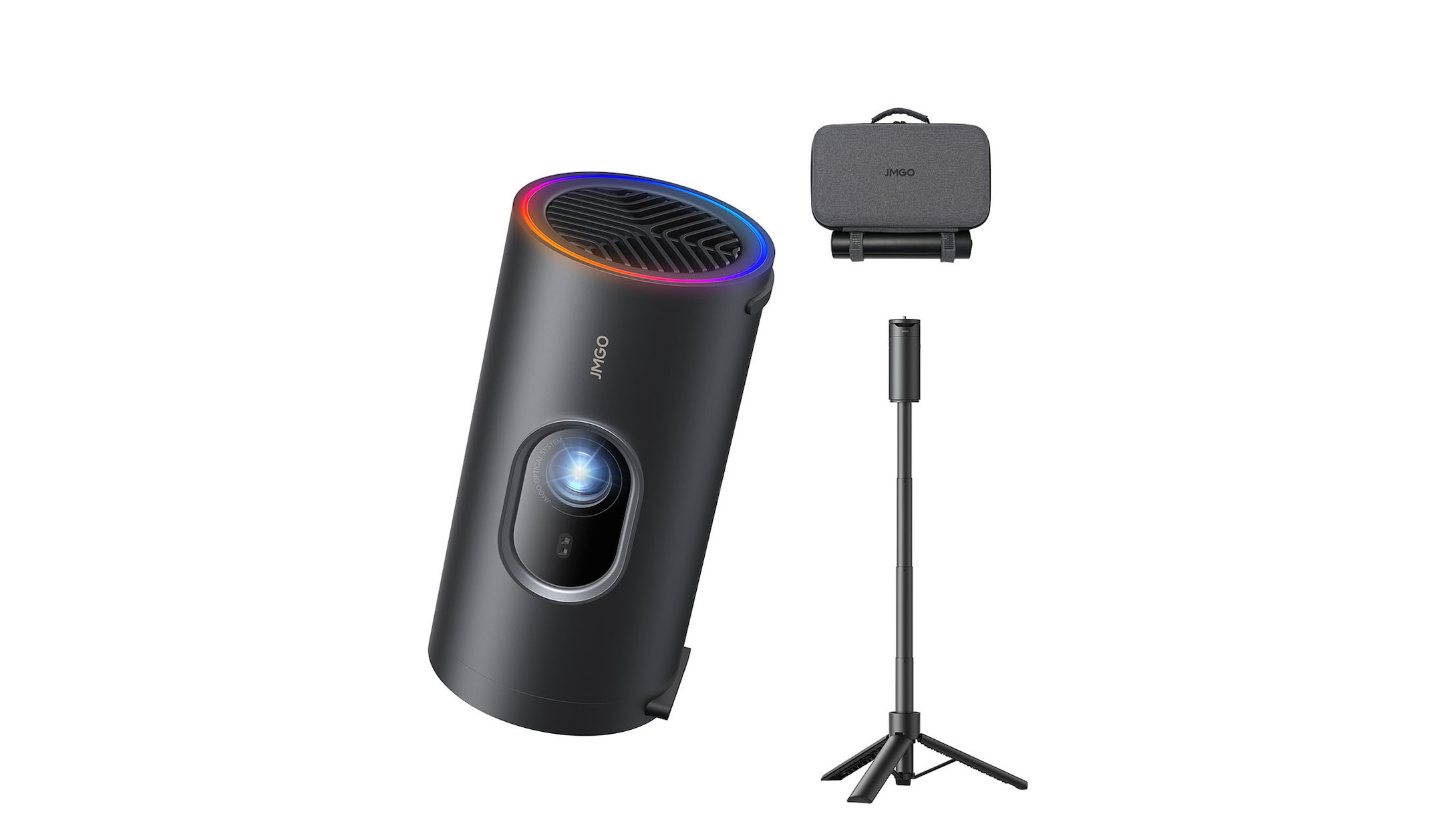 JMGO PicoPlay+ Pack Projektor, 1920 x 1080 Full HD, 450 Lumen JMGO-PicoPlay-Pack-LED-Beamer-Bundle-mit-Stativ-mit-integrierter-20-000-mAh-Powerbank-Tasche