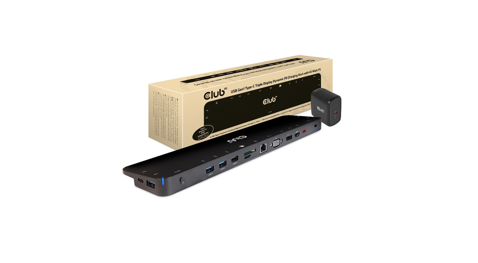 Club-3D-USB-Gen1-Typ-C-Triple-Display-Dynamic-PD-Charging-Dock-mit-65-Watt-Ladegerat