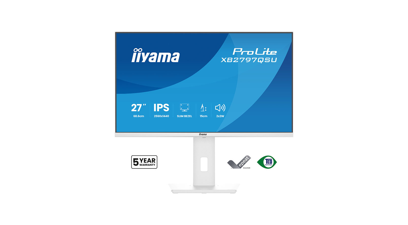 iiyama ProLite XB2797QSU-W1 Monitor IPS QHD de 27" con bisel fino en los cuatro lados, soporte ergonómico y certificación EPEAT Silver iiyama-ProLite-XB2797QSU-W1-27-inch-QHD-IPS-monitor-met-een-smalle-rand-aan-alle-vier-de-zijden-een-ergonomische-voet-en-EPEAT-Silver-certificering