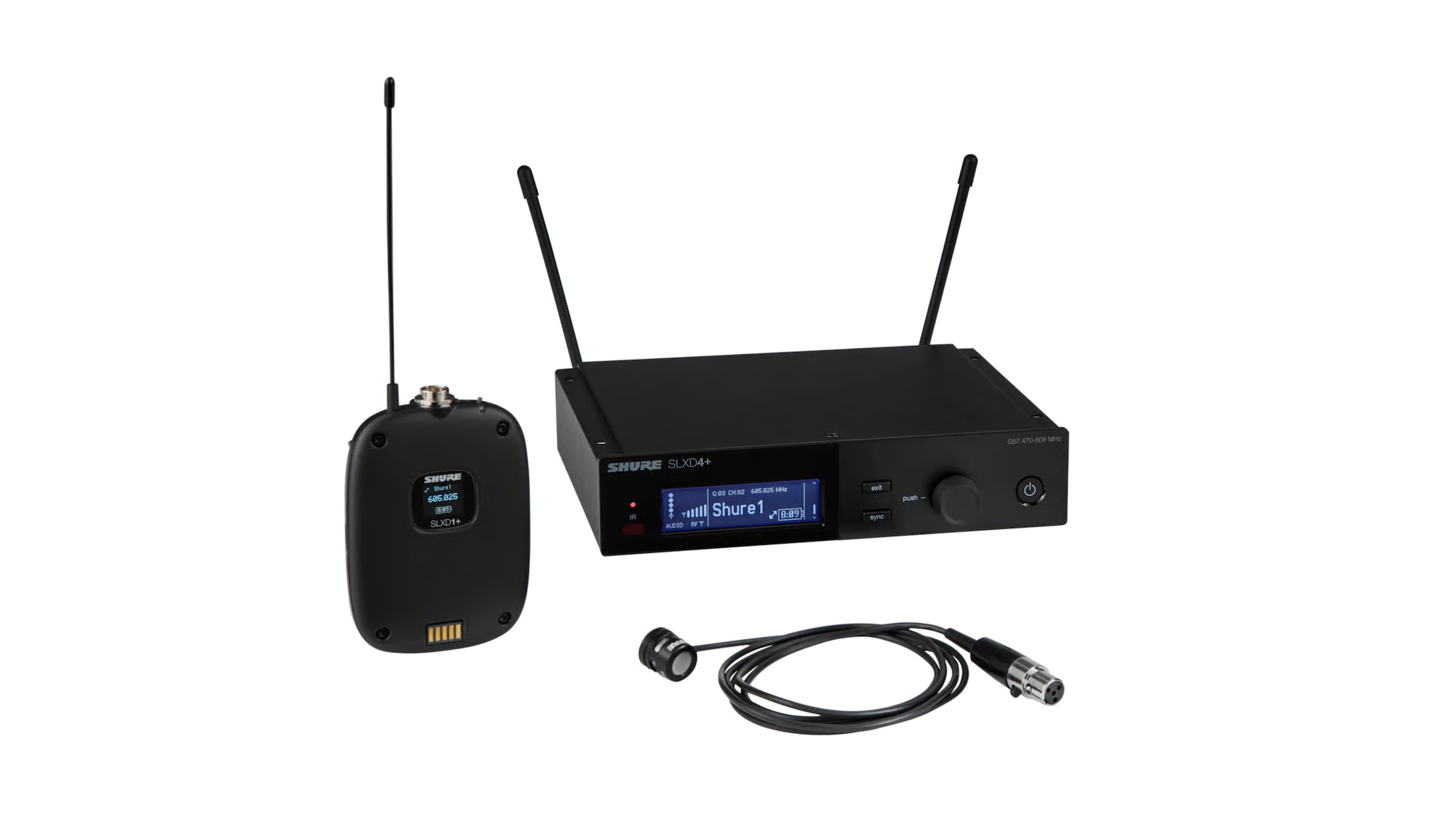 Shure SLXD14+/85M Digitales Drahtlossystem mit Taschensender und WL185m Lavaliermikrofon, Frequenzband: S50 Shure-SLXD14-85M-Digitales-Drahtlossystem-mit-Taschensender-und-WL185m-Lavaliermikrofon-Frequenzband-S50