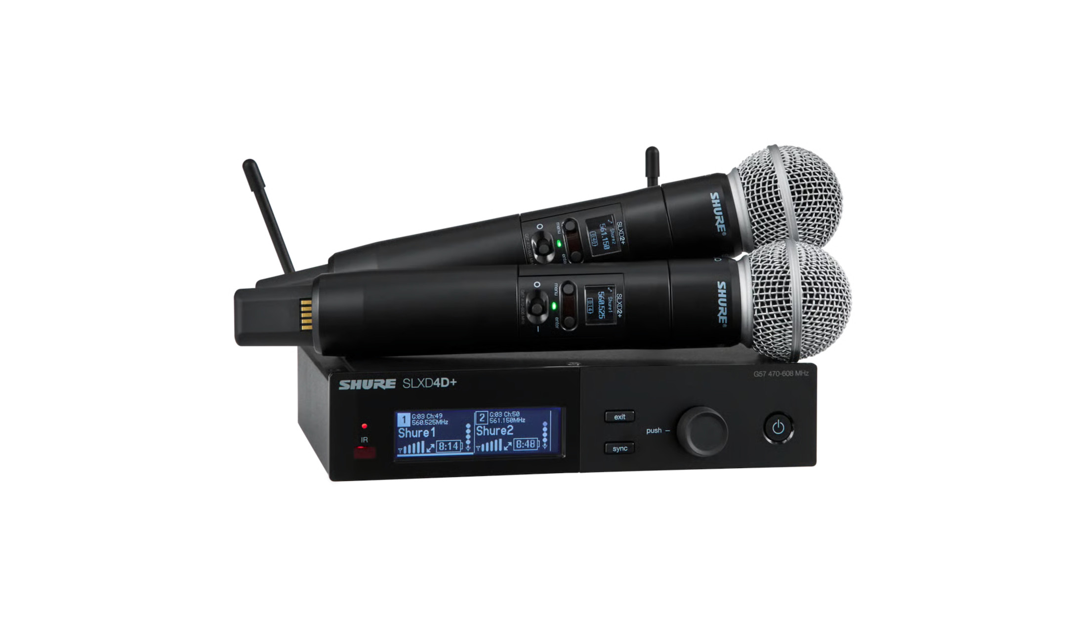 Shure SLXD24D+/58 2-Kanal-Drahtlossystem mit zwei SLXD2+/58 Handsendern, Frequenzband: K55 Shure-SLXD24D-58-2-Kanal-Drahtlossystem-mit-zwei-SLXD2-58-Handsendern-Frequenzband-K55